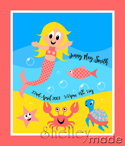 Birth Record Panel - Ocean Mermaid
