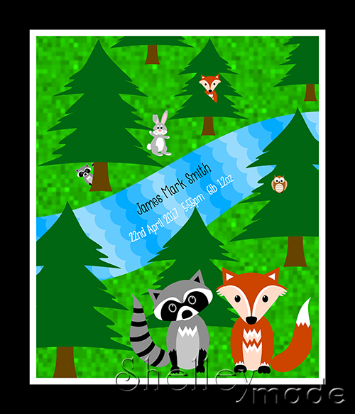 Birth Record Panel - Forest Fox Raccoon