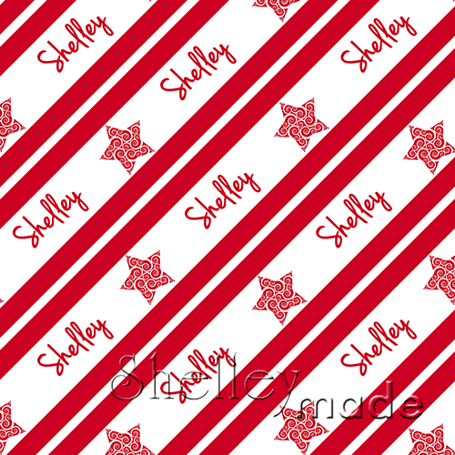 ShelleyMade Personalised Name Design Fabric Christmas Stripe - Star Swirl